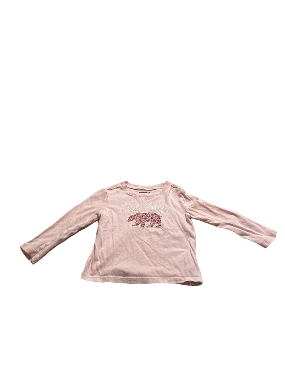 Old Navy Pink Long Sleeve Shirt with Floral Bear Graphic Size 3T